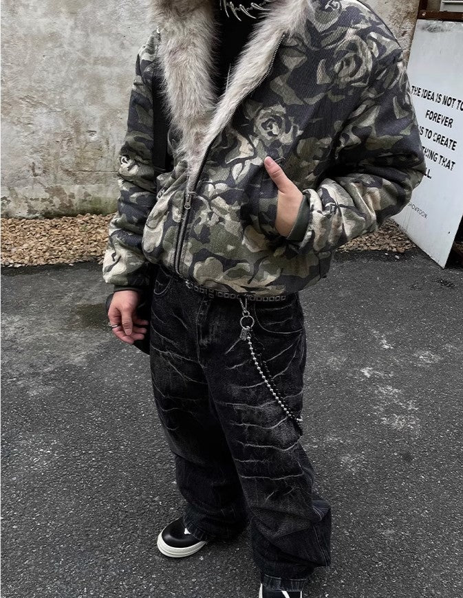 CAMO HOOD PUFFER JACKET