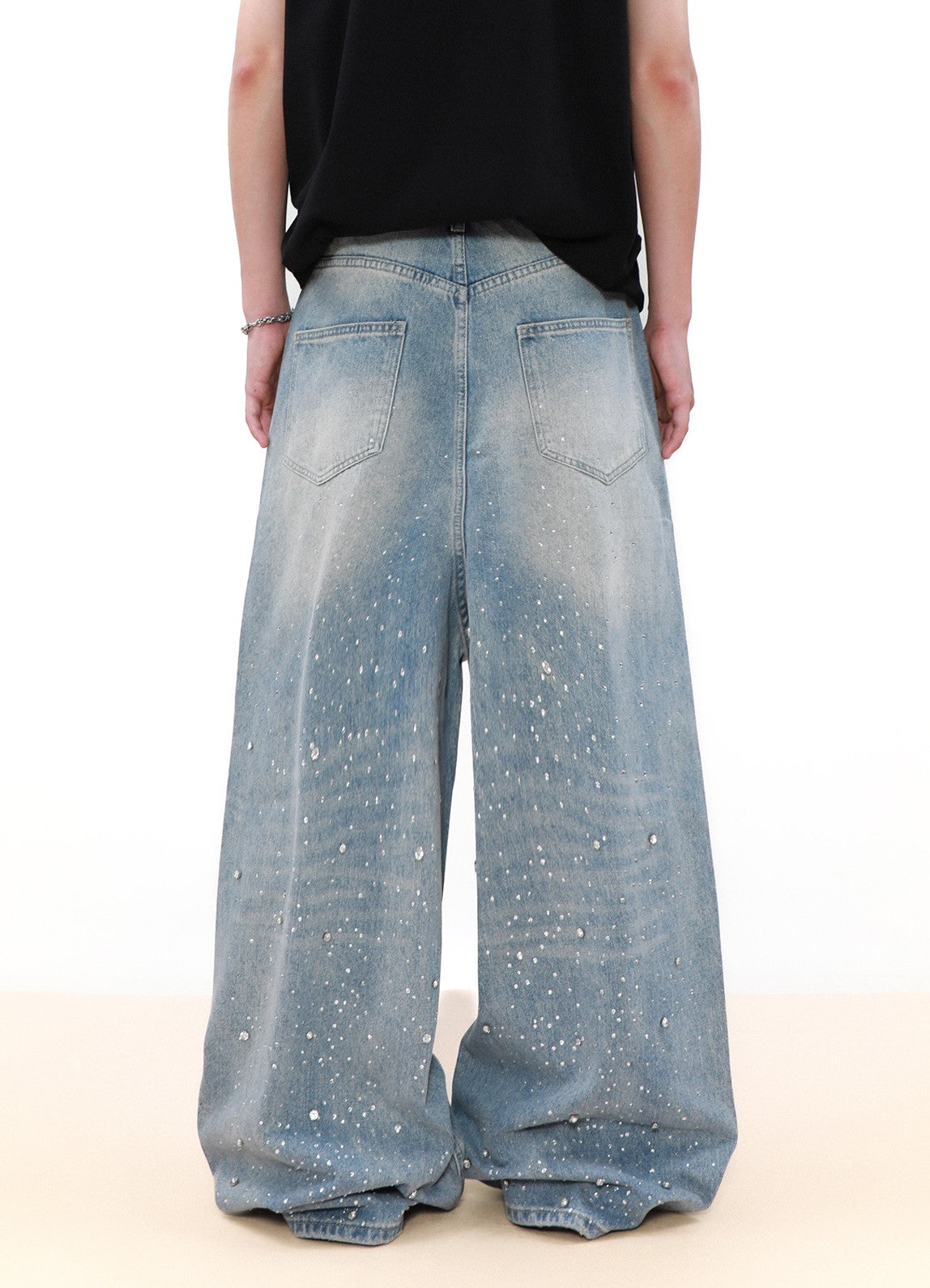 SIMPLE RHINESTONES DENIM PANTS