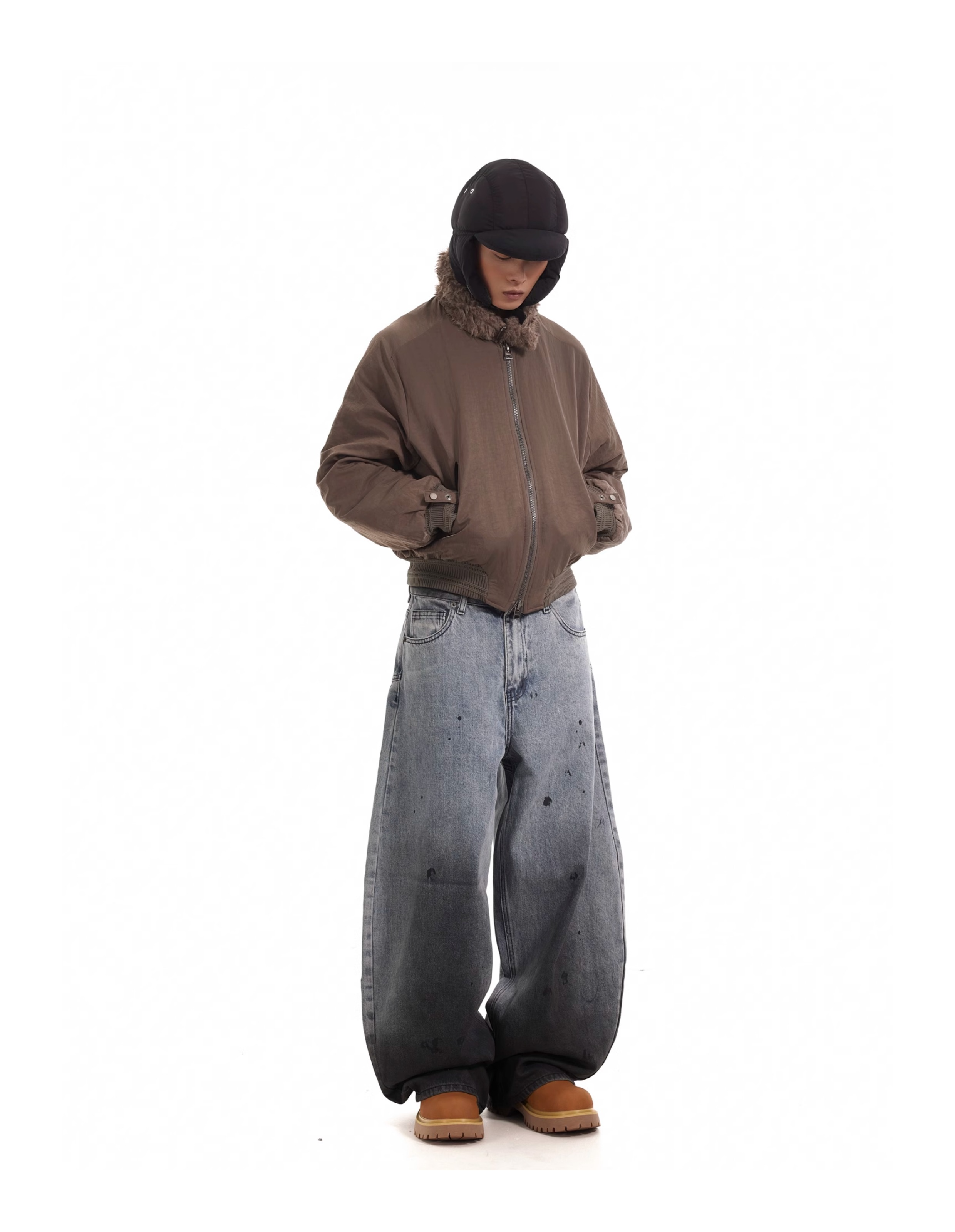 SPLASH WASHED BAGGY DENIM PANTS