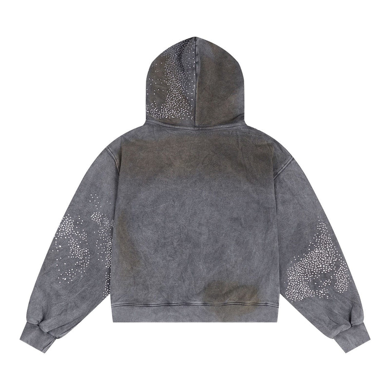 Diamond Distressed Zip-Up Hoodie
