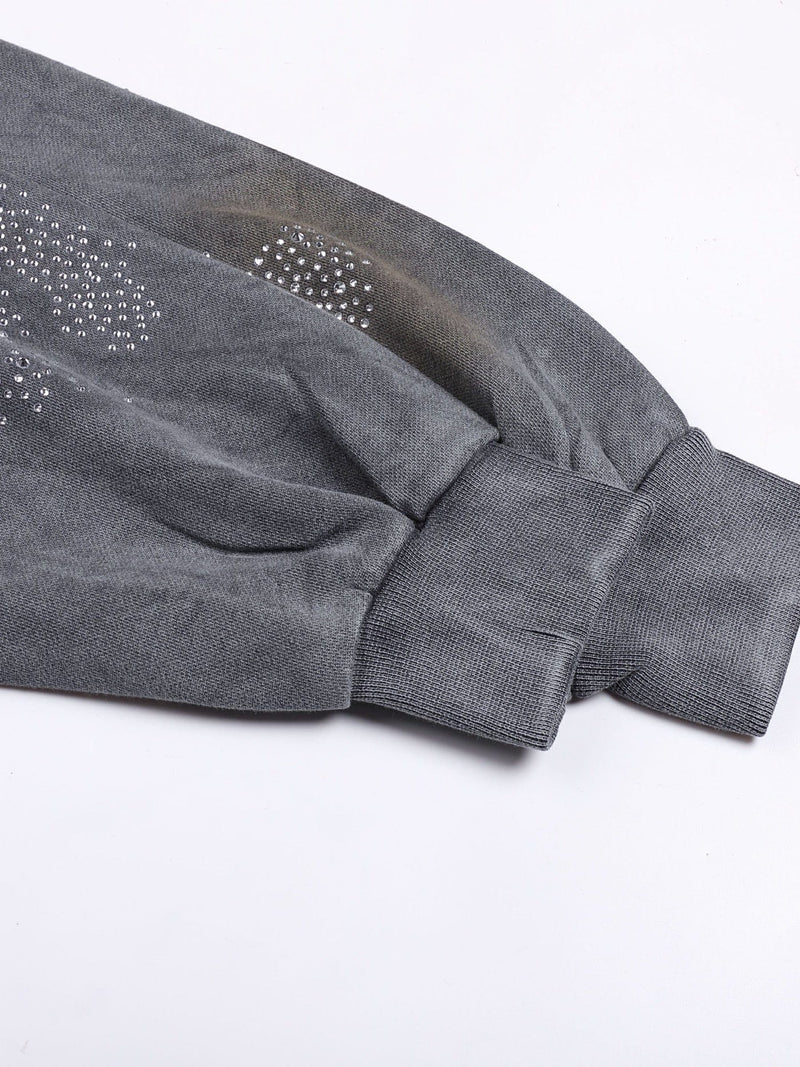Diamond Distressed Zip-Up Hoodie