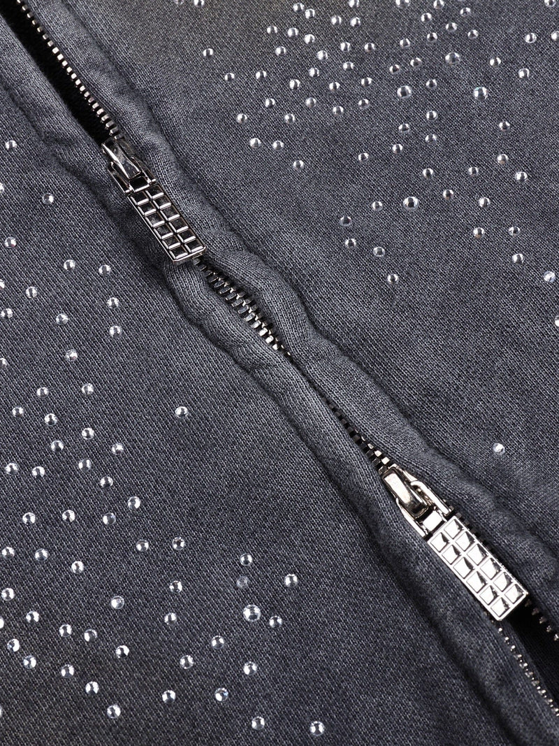 Diamond Distressed Zip-Up Hoodie