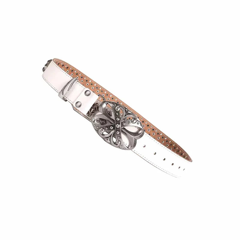 Studded Rhinestone Carved Buckle Leather Belt