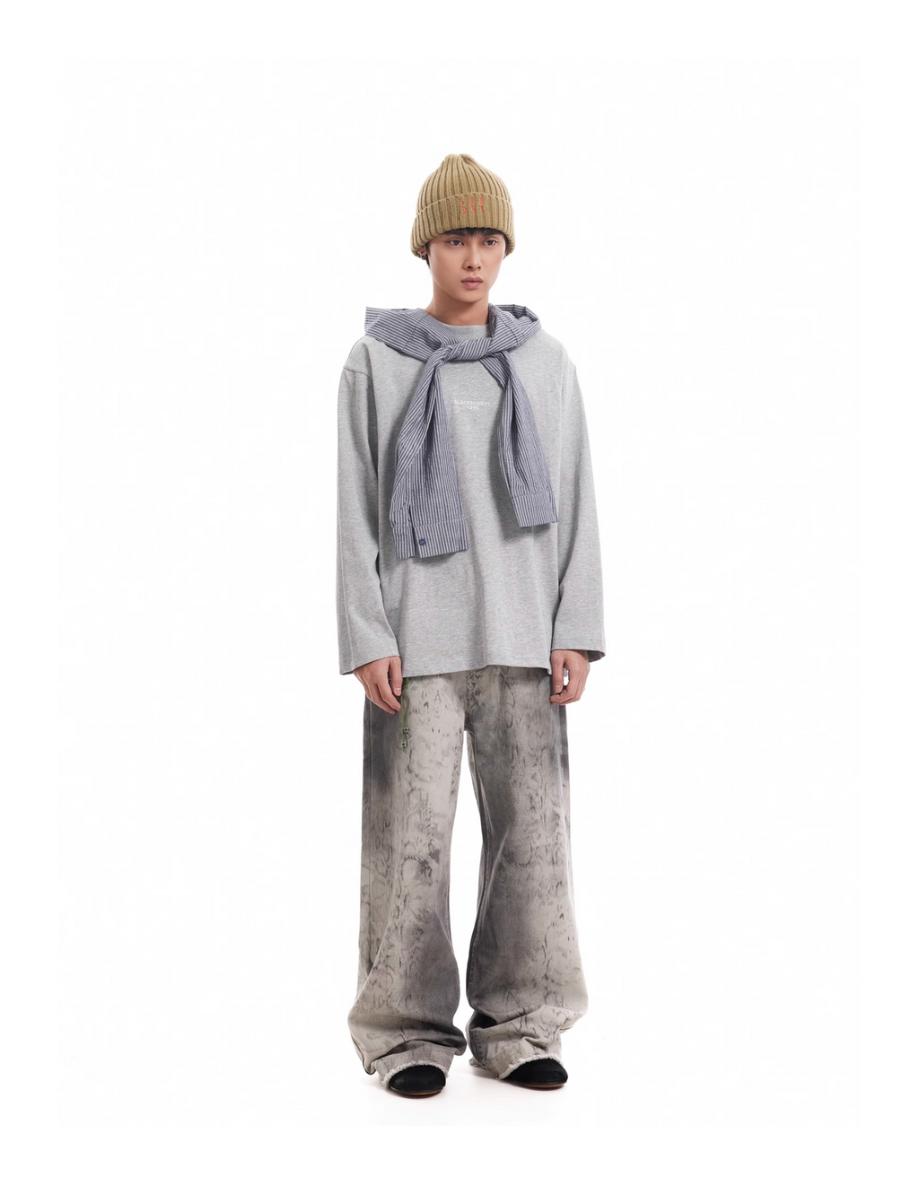WASHED DISTRESSED BOOTCUT PANTS
