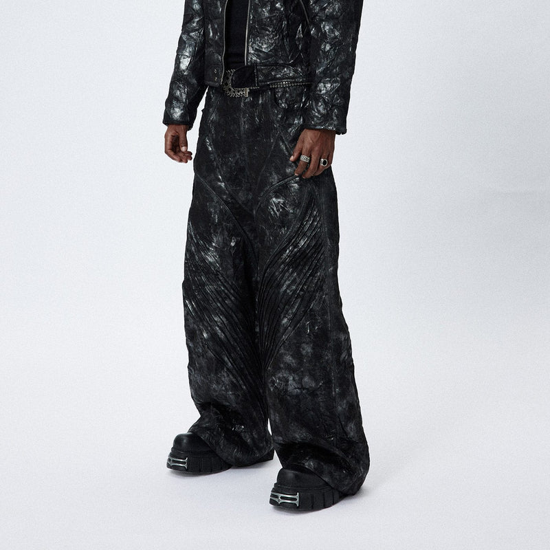 CRANKED PLEAT LEATHER PANTS