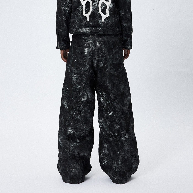 CRANKED PLEAT LEATHER PANTS
