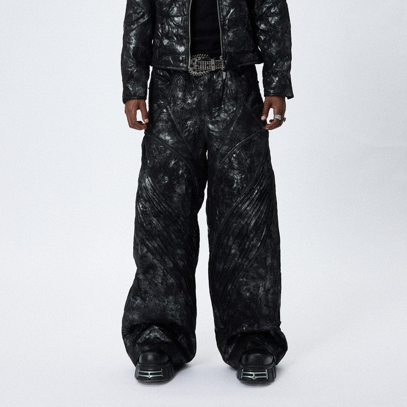 CRANKED PLEAT LEATHER PANTS