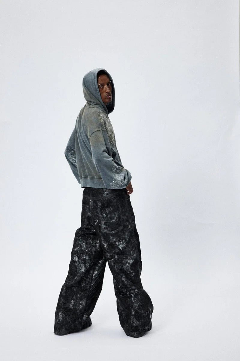 Diamond Distressed Zip-Up Hoodie