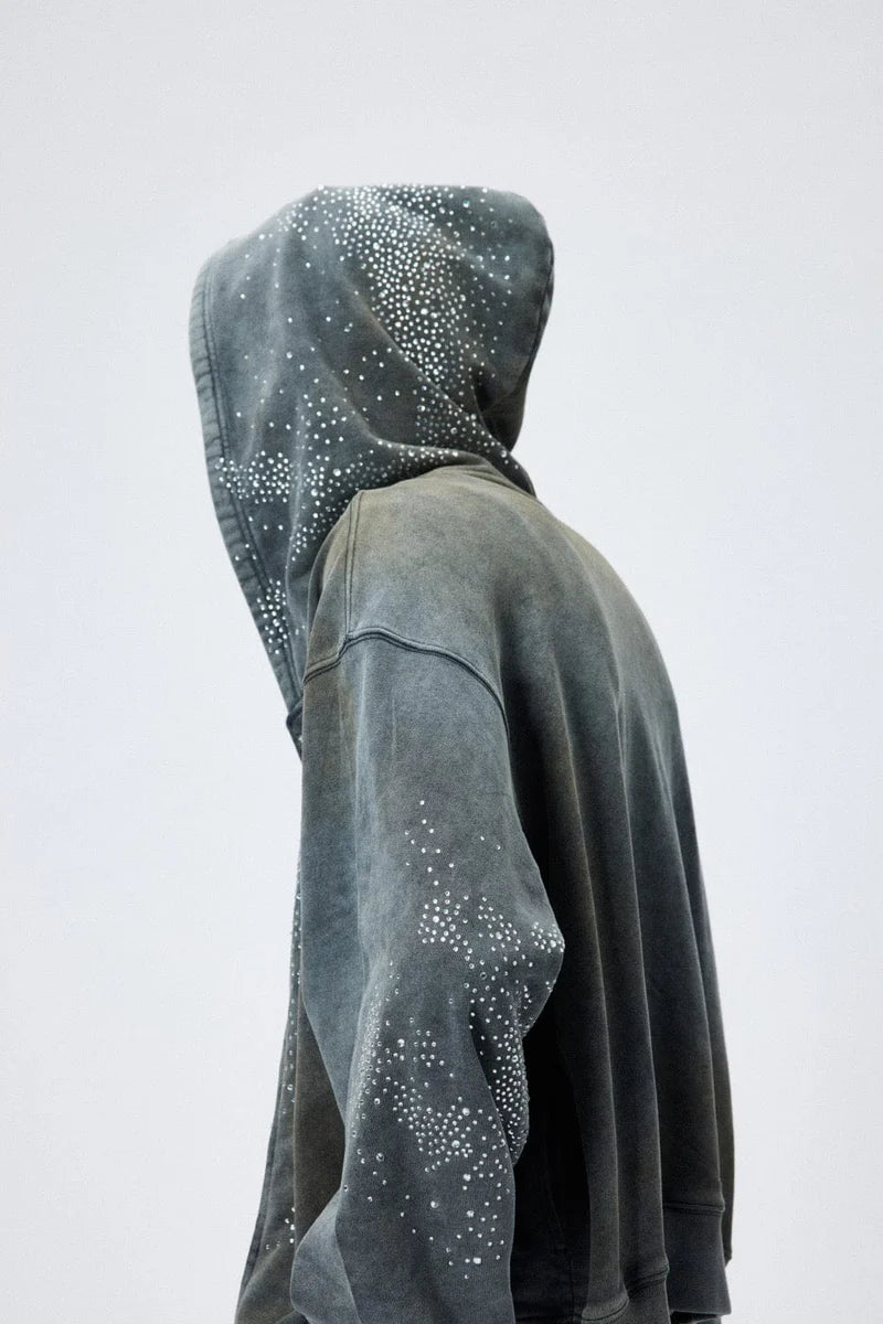 Diamond Distressed Zip-Up Hoodie