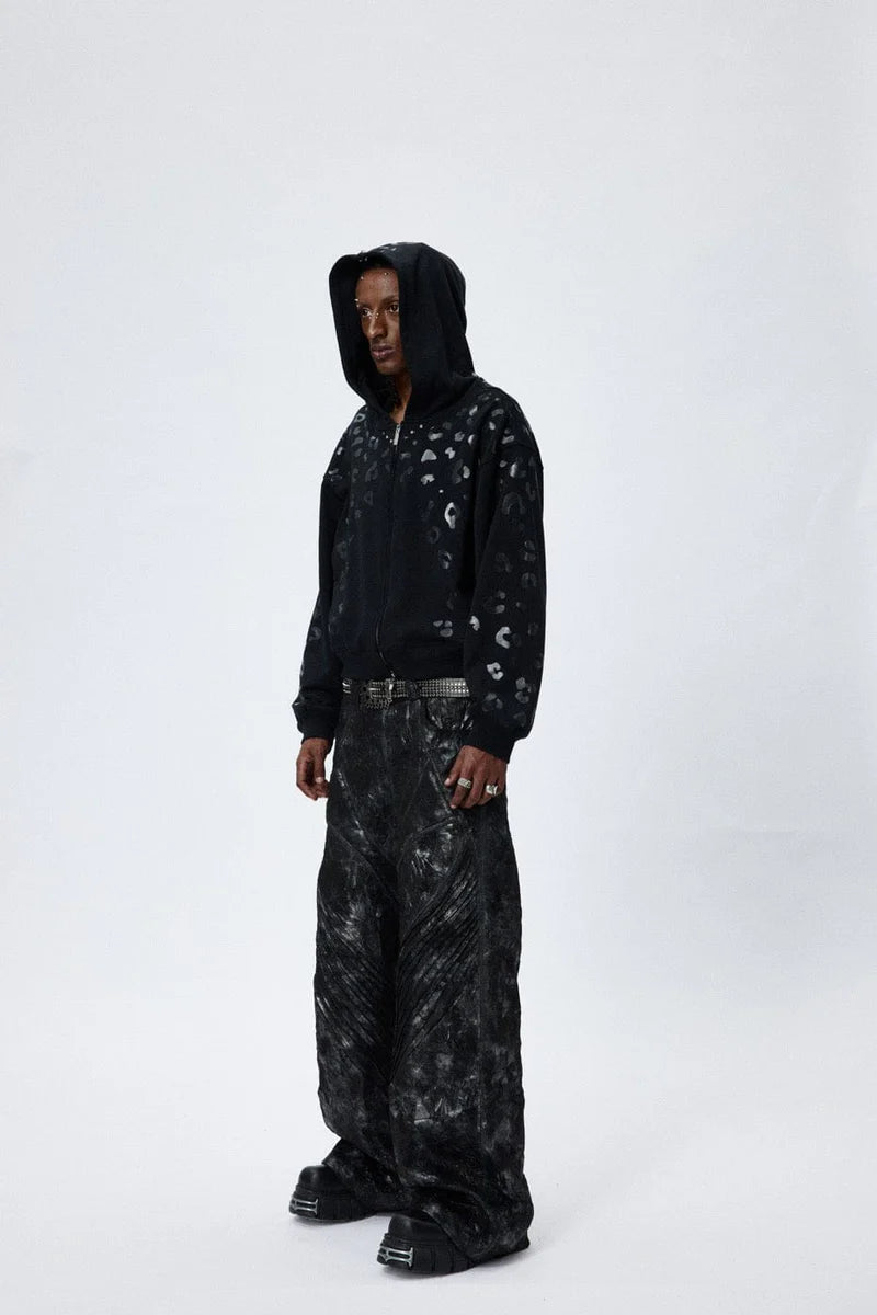 CRANKED PLEAT LEATHER PANTS