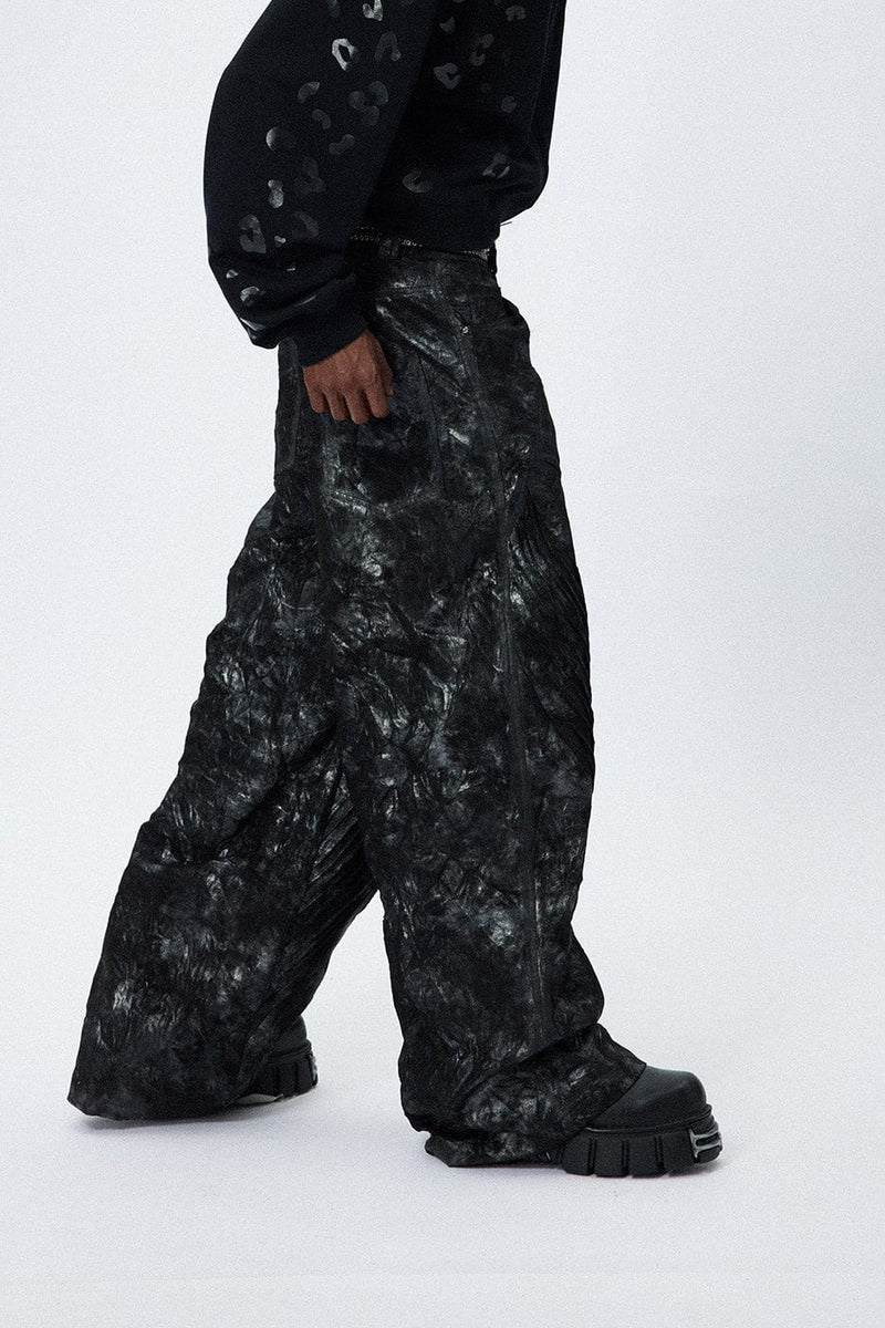 CRANKED PLEAT LEATHER PANTS