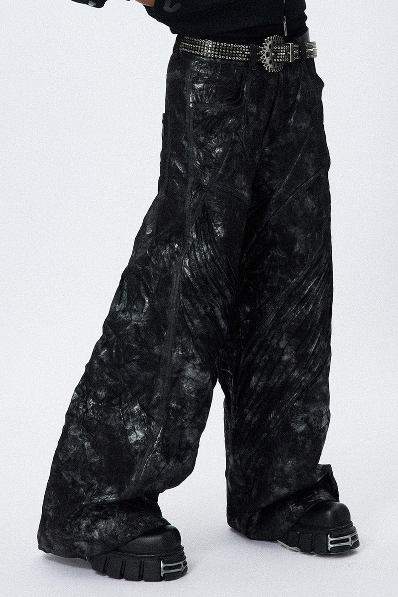 CRANKED PLEAT LEATHER PANTS