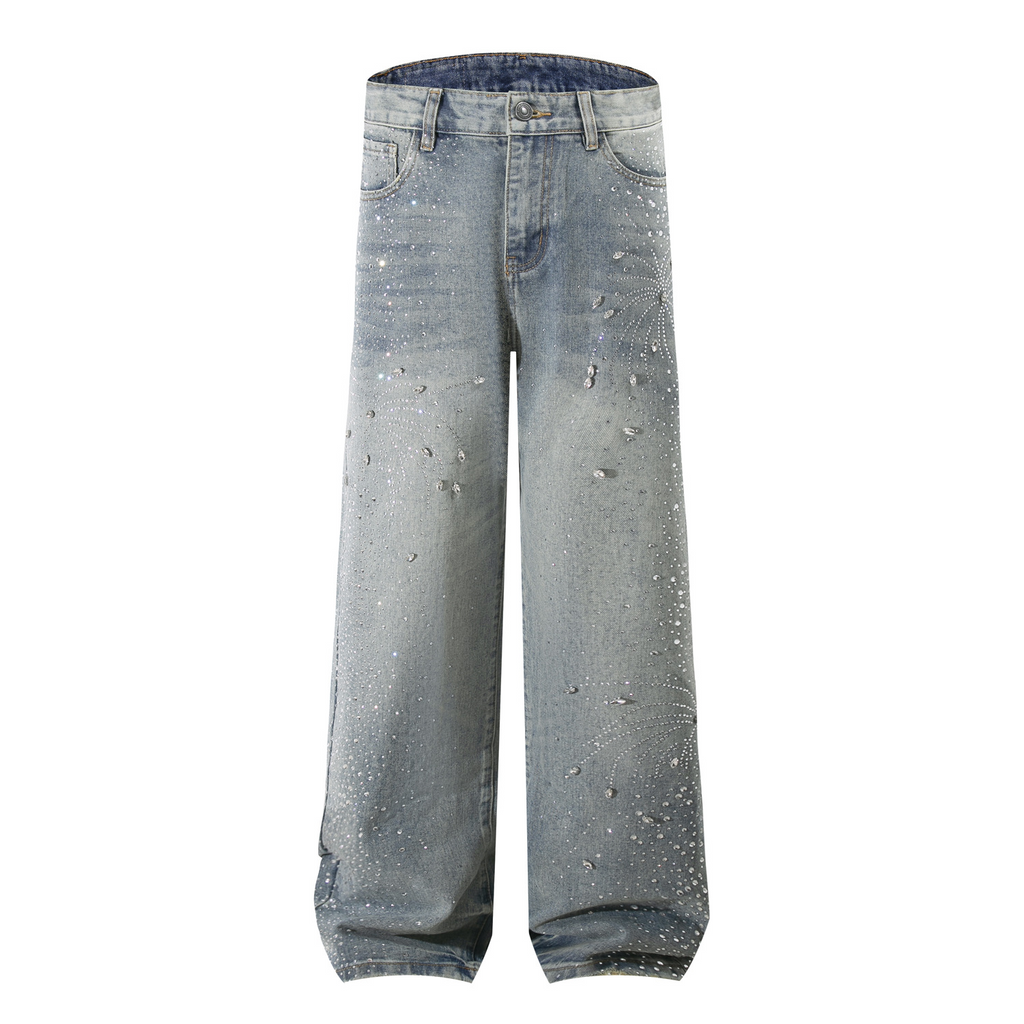 BLOSSOM ART RHINESTONE DENIM PANTS