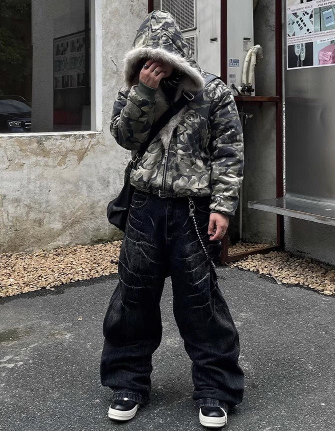 CAMO HOOD PUFFER JACKET