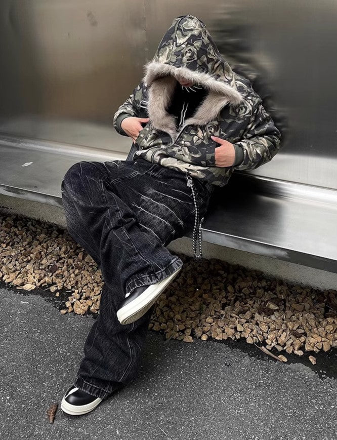 CAMO HOOD PUFFER JACKET