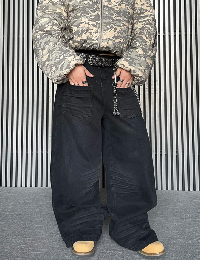 MONOCHROME BAGGY DENIM PANTS