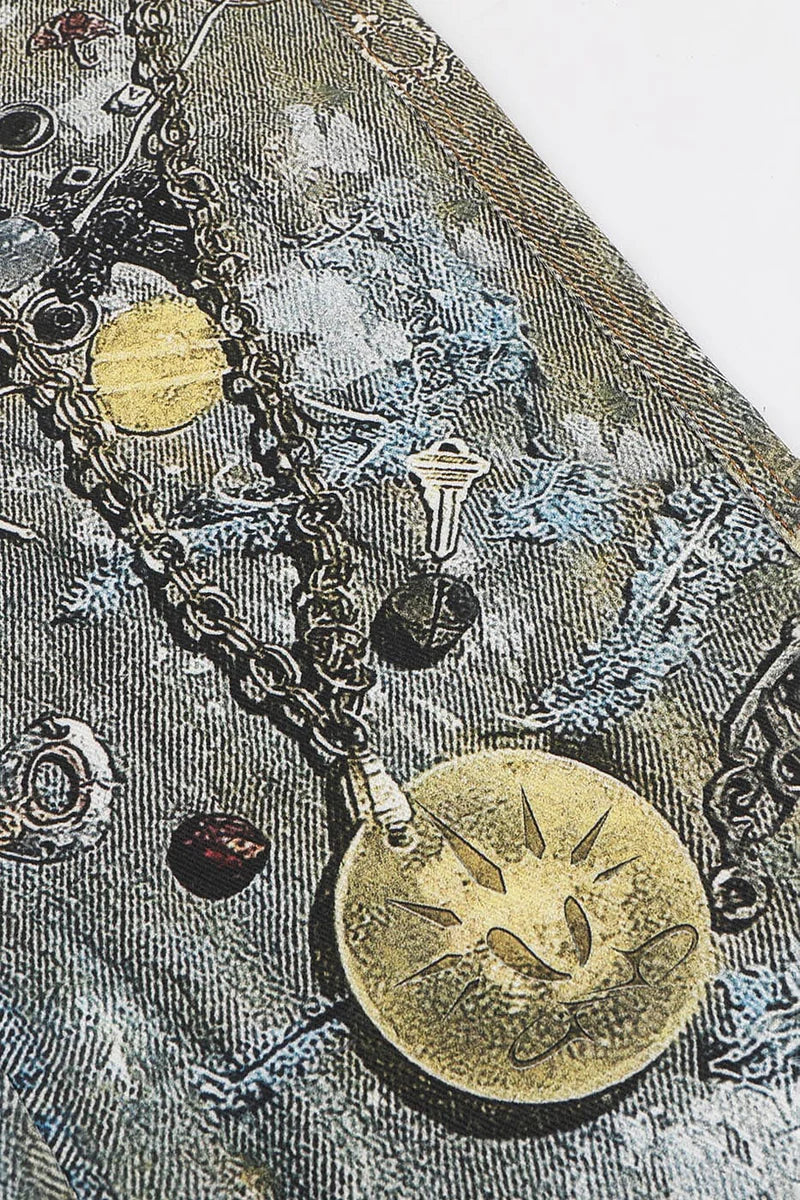 WRECKED CHAIN DENIM PANTS