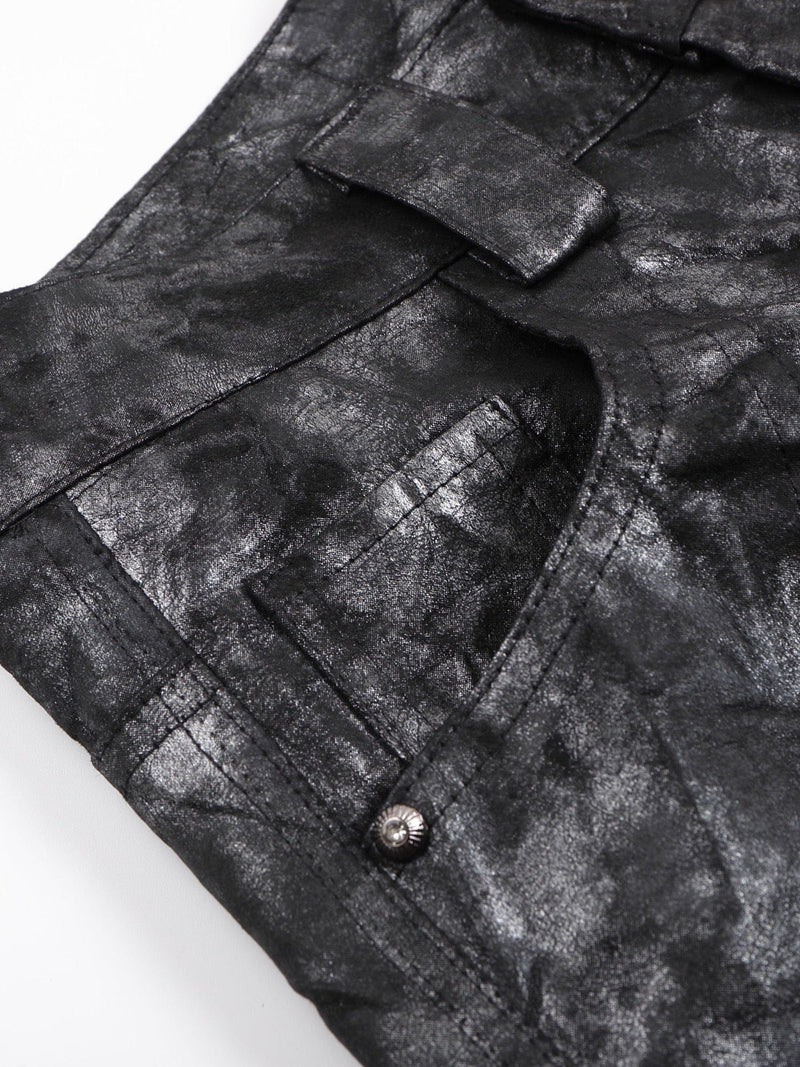 CRANKED PLEAT LEATHER PANTS