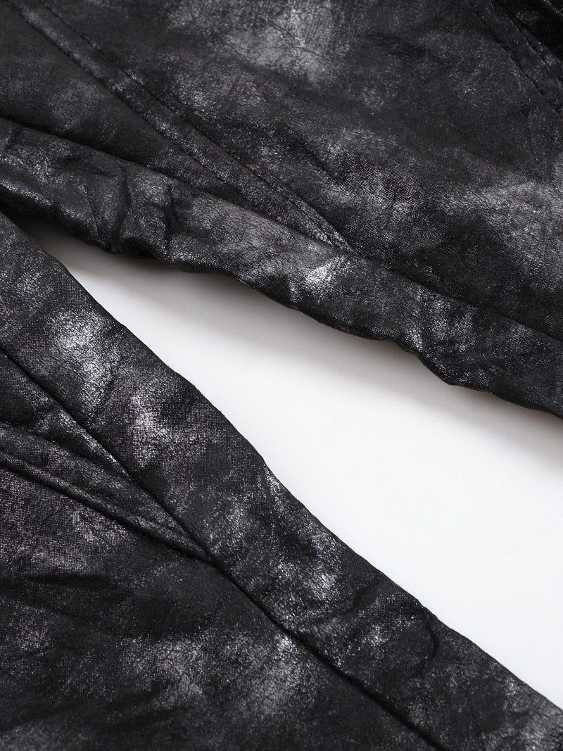 CRANKED PLEAT LEATHER PANTS