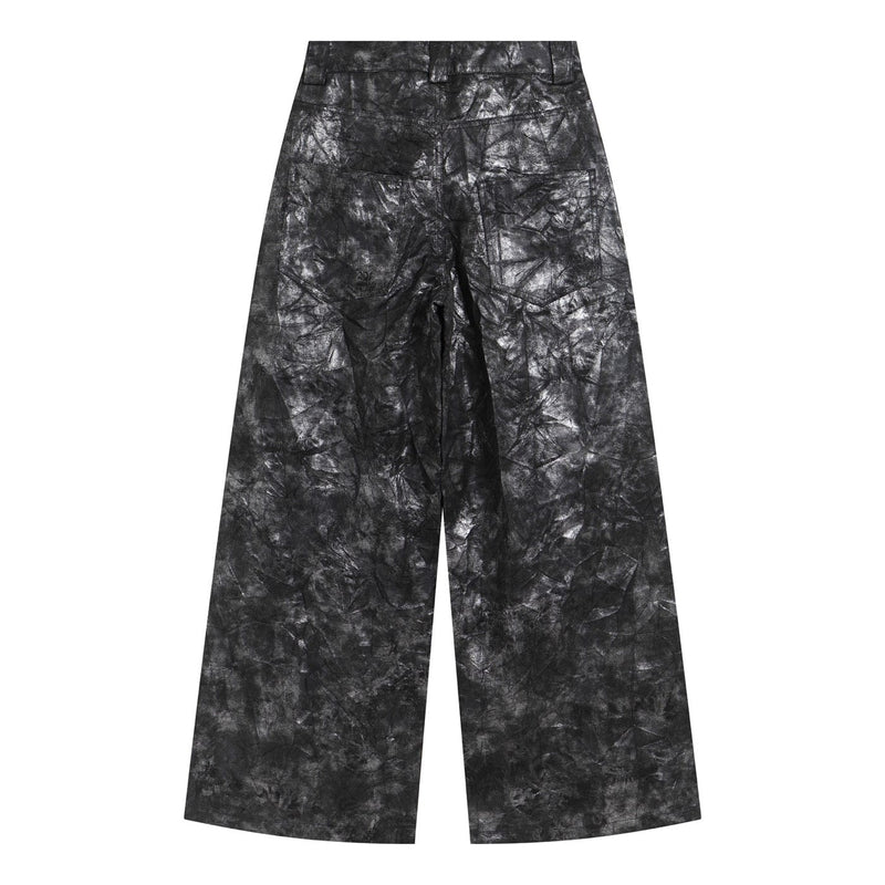CRANKED PLEAT LEATHER PANTS