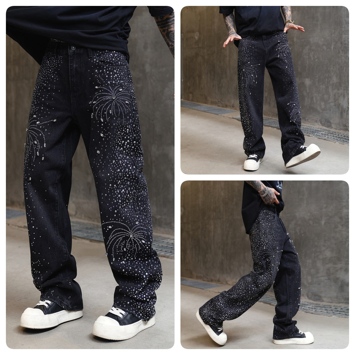 BLOSSOM ART RHINESTONE DENIM PANTS