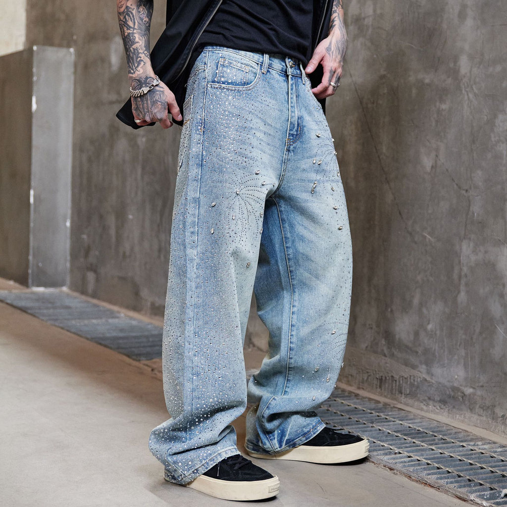 BLOSSOM ART RHINESTONE DENIM PANTS