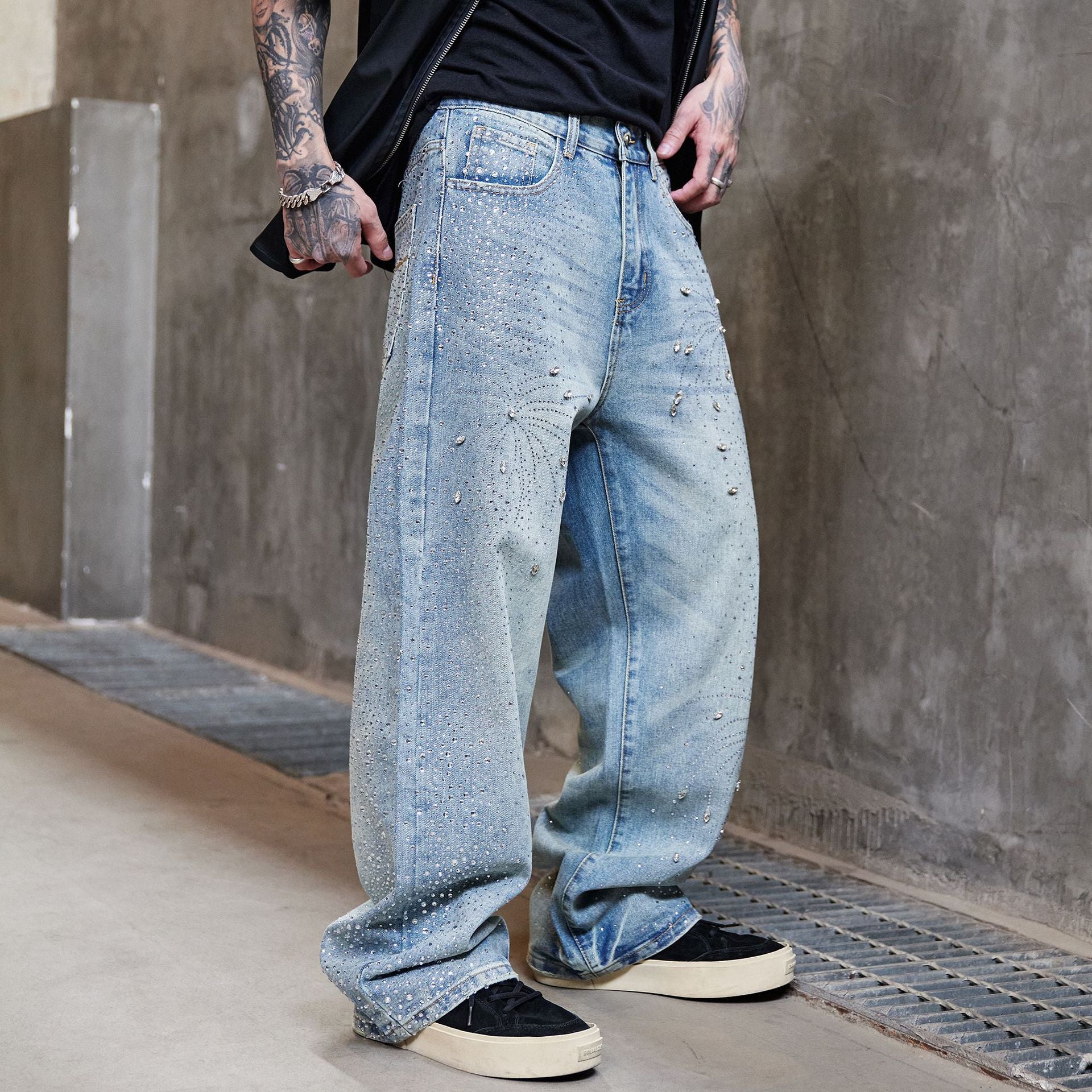 BLOSSOM ART RHINESTONE DENIM PANTS