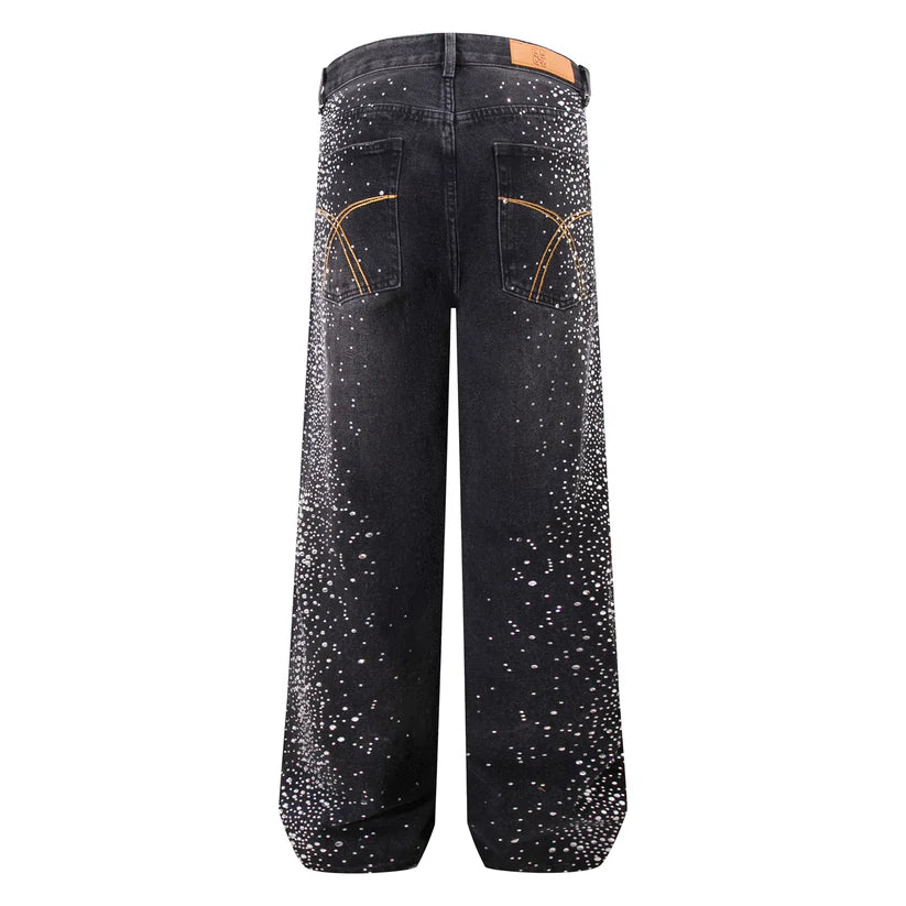 BLOSSOM ART RHINESTONE DENIM PANTS