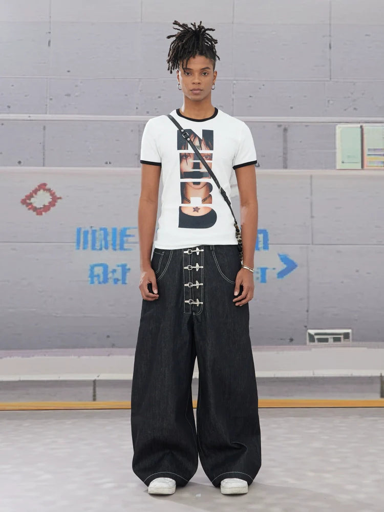 RAW BUCKLE BAGGY MACHETE DENIM PANTS
