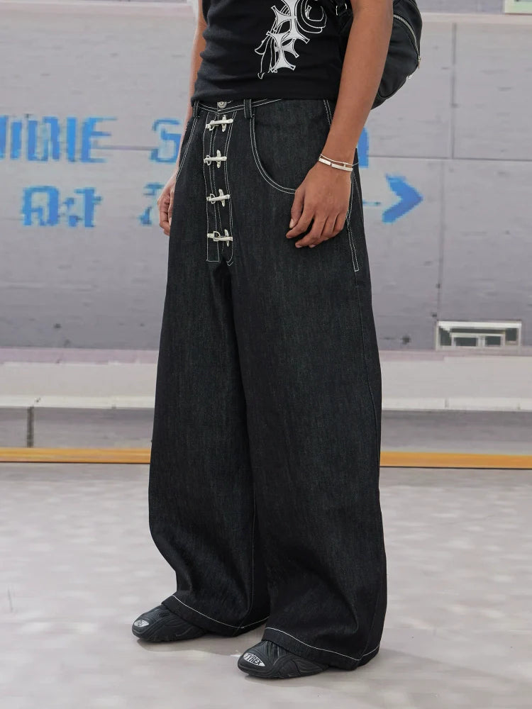 RAW BUCKLE BAGGY MACHETE DENIM PANTS