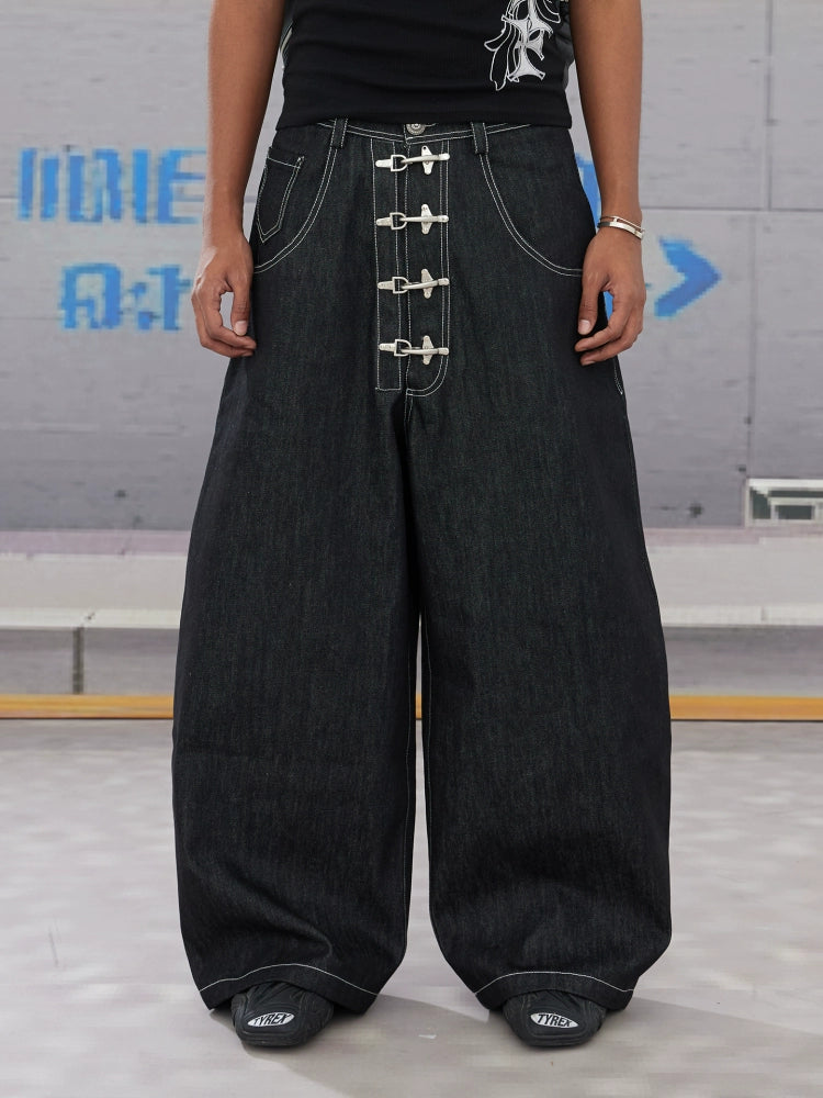 RAW BUCKLE BAGGY MACHETE DENIM PANTS