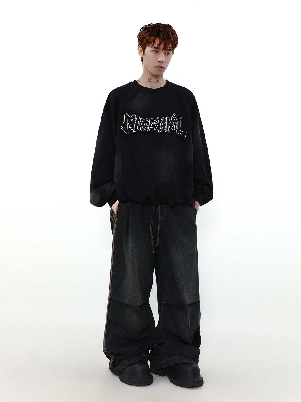 ACID WASHED INITIAL SWEATER