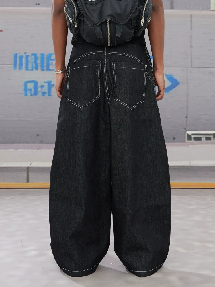 RAW BUCKLE BAGGY MACHETE DENIM PANTS