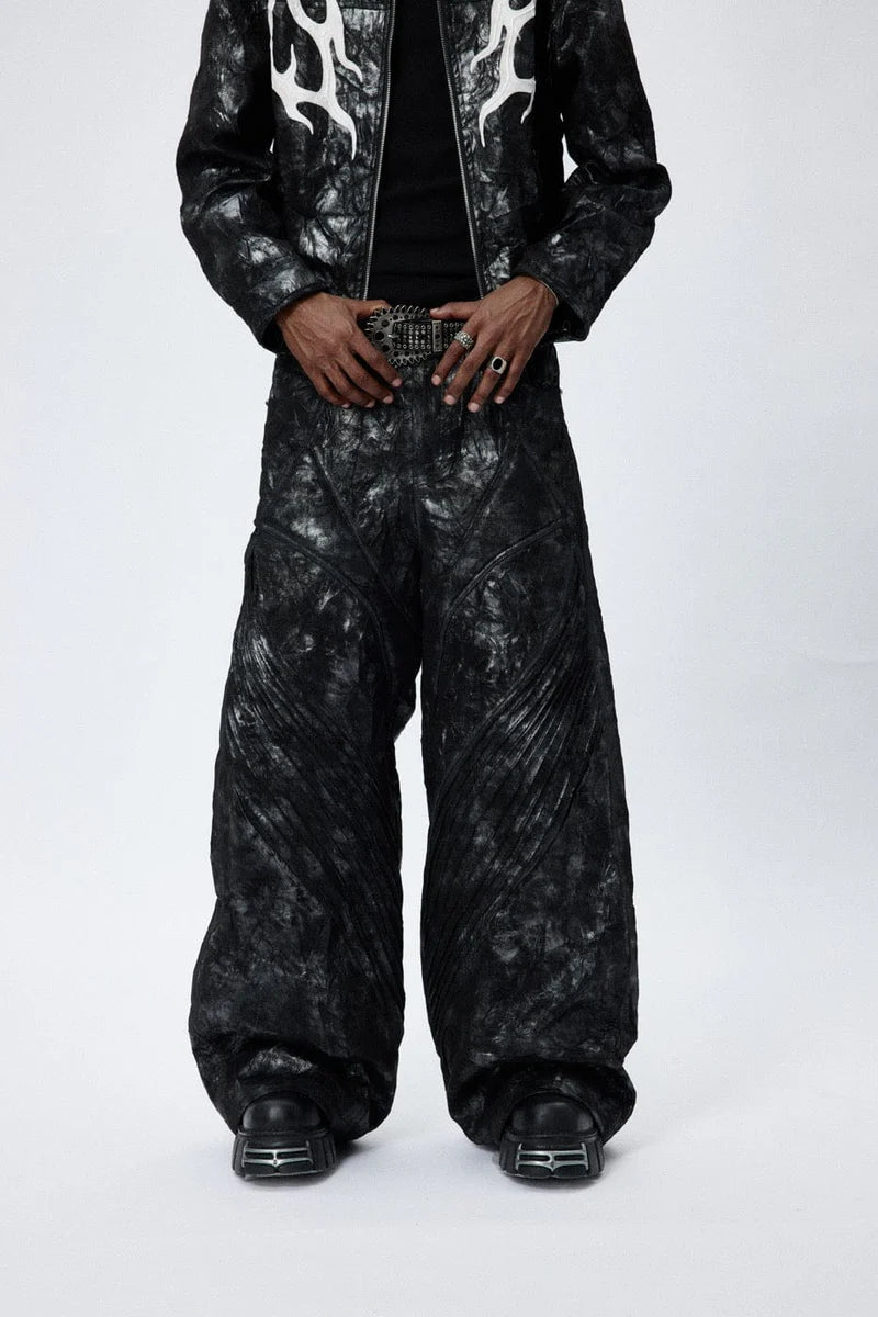 CRANKED PLEAT LEATHER PANTS